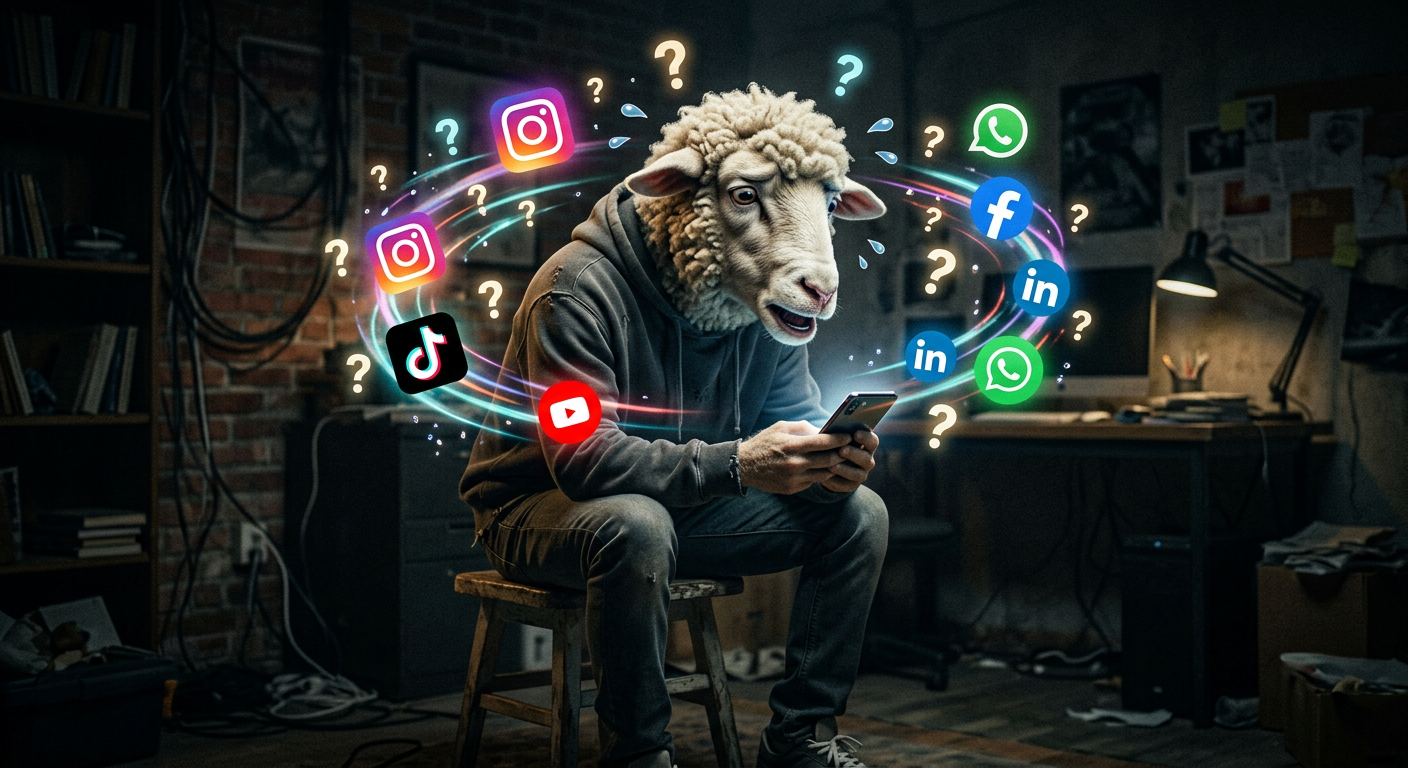 Criador sobrecarregado tentando postar em todas as redes sociais